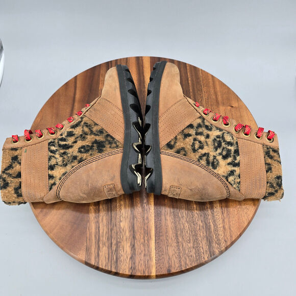 Sorel Lexie Boots Women's 5 Brown Leather Leopard Print Hidden Wedge Lace Up - Picture 5 of 10